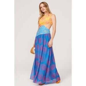 Staud Multicolored Ashlyn Maxi Dress Size 4 with Fading & Minor Mesh Tear